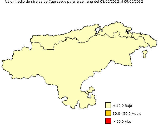 Mapa de la concentraci�n de polen